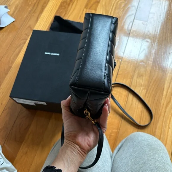 Saint Laurent YSL Black Chevron Quilted Leather Shoulder Bag with Gold Monogram - Picture 14 of 15